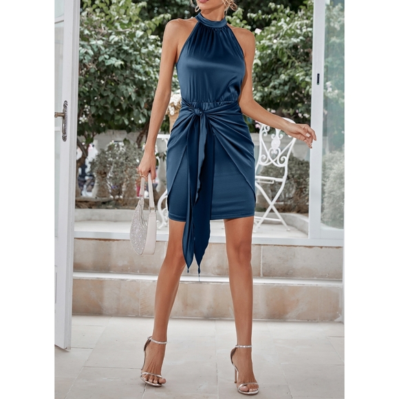 Blue Tie Front Dress - Picture 4 of 7